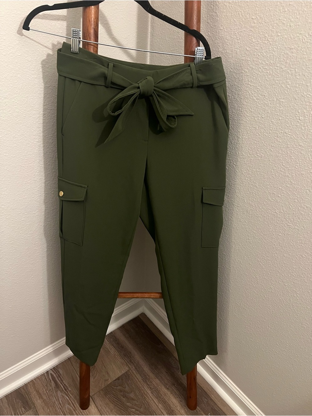 LOFT Olive Tie-Belt Cargo Ankle Pants